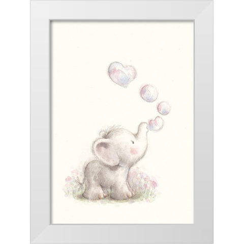 Baby Elephant with Bubbles White Modern Wood Framed Art Print by P.S. Art