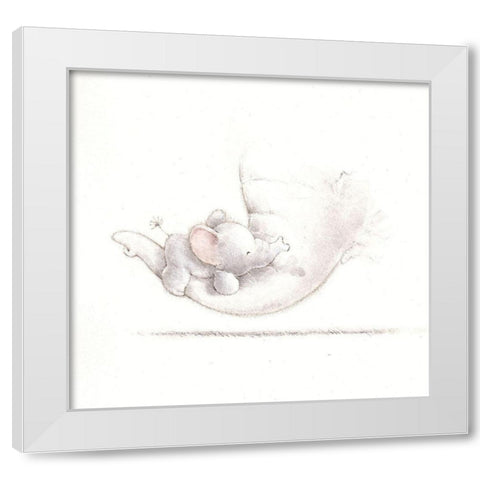 Baby Elephant White Modern Wood Framed Art Print by P.S. Art