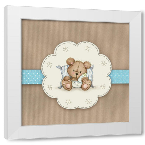 Baby Bear White Modern Wood Framed Art Print by P.S. Art