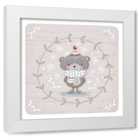 Winter Baby Bear White Modern Wood Framed Art Print by P.S. Art