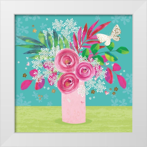 Floral in Vase White Modern Wood Framed Art Print by P.S. Art