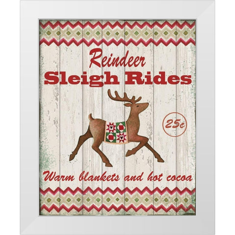Reindeer Sleigh Rides White Modern Wood Framed Art Print by P.S. Art