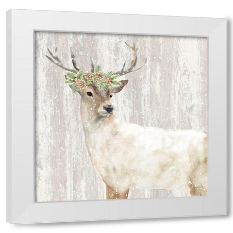 Holiday Deer White Modern Wood Framed Art Print by P.S. Art