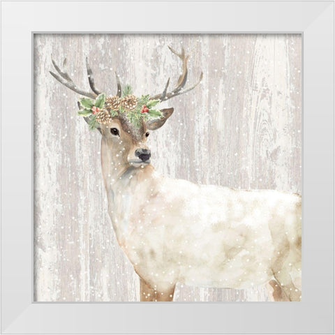 Holiday Deer White Modern Wood Framed Art Print by P.S. Art