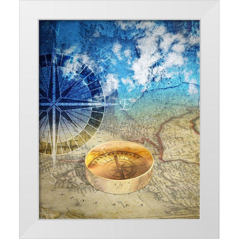 Compass White Modern Wood Framed Art Print by P.S. Art