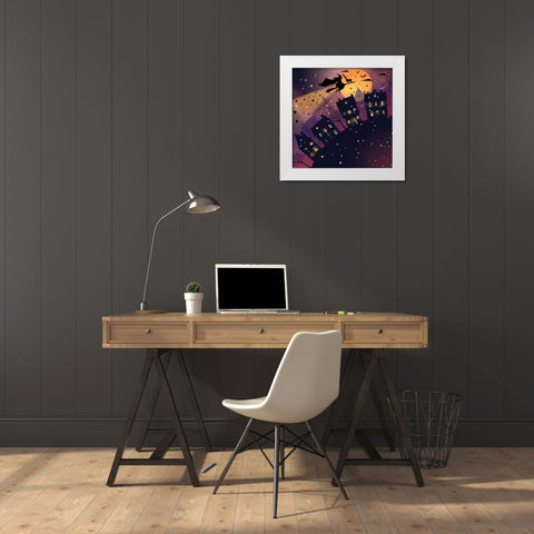 Witch Ride White Modern Wood Framed Art Print by P.S. Art