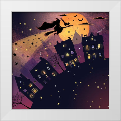 Witch Ride White Modern Wood Framed Art Print by P.S. Art