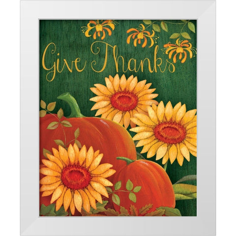Give Thanks Floral White Modern Wood Framed Art Print by P.S. Art