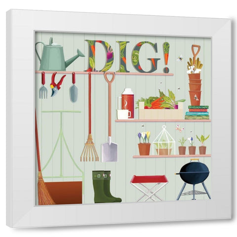 Dig White Modern Wood Framed Art Print by P.S. Art