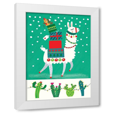 Llama Christmas White Modern Wood Framed Art Print by P.S. Art