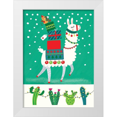 Llama Christmas White Modern Wood Framed Art Print by P.S. Art