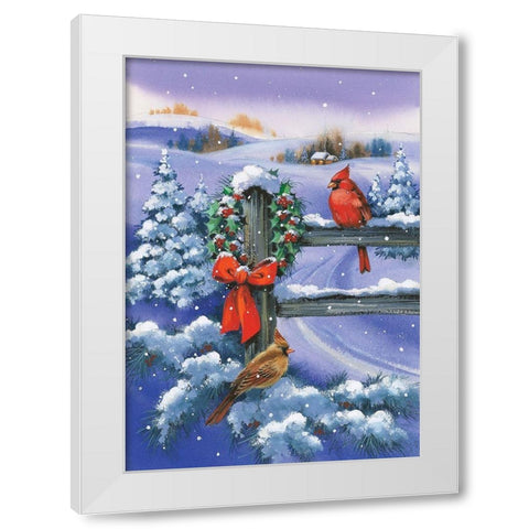 Christmas Cardinal White Modern Wood Framed Art Print by P.S. Art