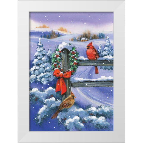 Christmas Cardinal White Modern Wood Framed Art Print by P.S. Art