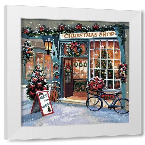 Christmas Shop White Modern Wood Framed Art Print by P.S. Art