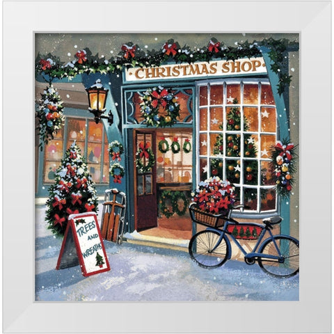 Christmas Shop White Modern Wood Framed Art Print by P.S. Art