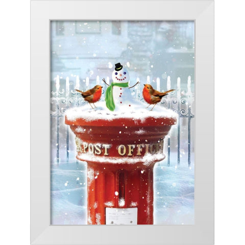 Post Office Snowman White Modern Wood Framed Art Print by P.S. Art
