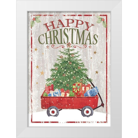 Happy Christmas Wagon White Modern Wood Framed Art Print by P.S. Art