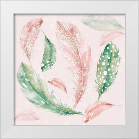 Feather Fun III White Modern Wood Framed Art Print by P.S. Art