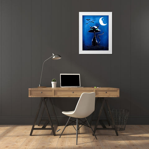Black Cat White Modern Wood Framed Art Print by P.S. Art
