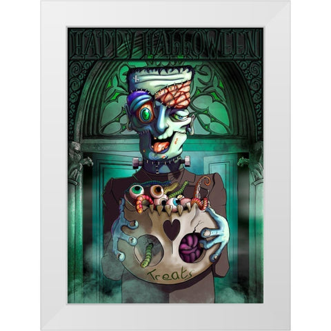 Frankenstein White Modern Wood Framed Art Print by P.S. Art