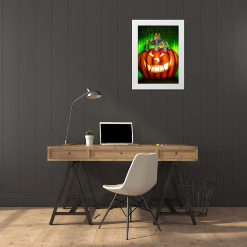 Pumpkin White Modern Wood Framed Art Print by P.S. Art