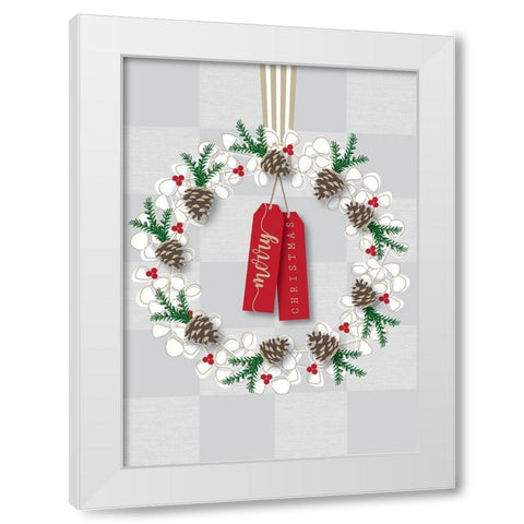 Merry Christmas Wreath White Modern Wood Framed Art Print by P.S. Art