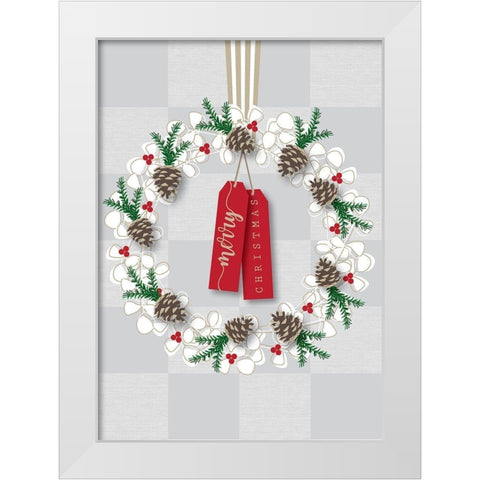 Merry Christmas Wreath White Modern Wood Framed Art Print by P.S. Art