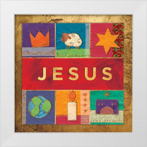 Jesus White Modern Wood Framed Art Print by P.S. Art
