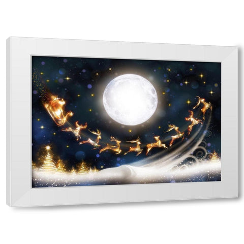 Santa is Coming White Modern Wood Framed Art Print by P.S. Art