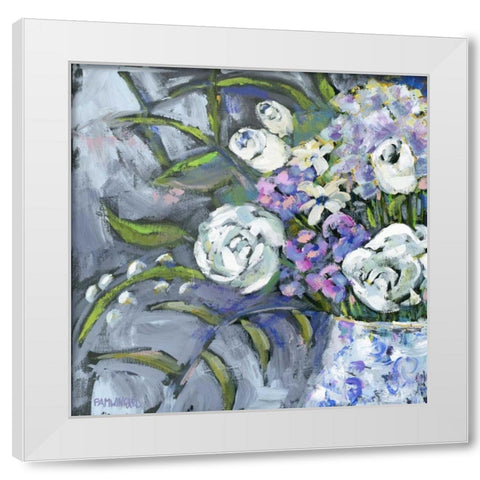 Blue and White Lavender White Modern Wood Framed Art Print by Pamela J. Wingard