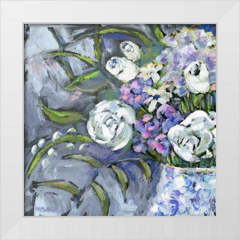 Blue and White Lavender White Modern Wood Framed Art Print by Pamela J. Wingard