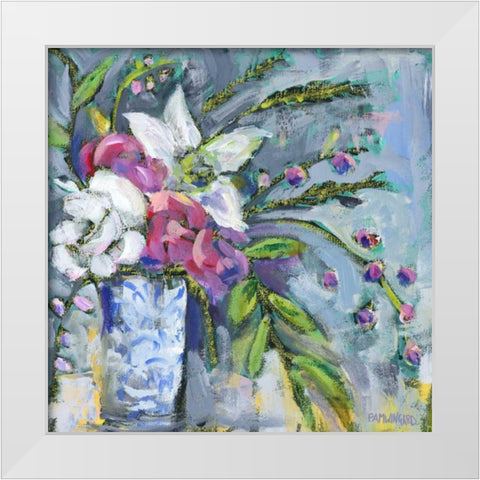 Blue and White Lavender II White Modern Wood Framed Art Print by Pamela J. Wingard