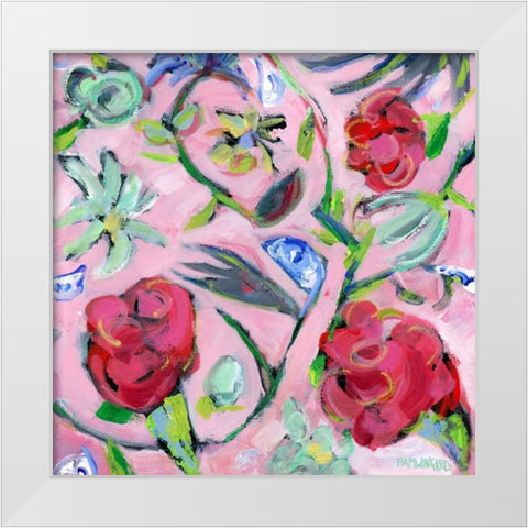 Blue and White with Pink Pattern White Modern Wood Framed Art Print by Pamela J. Wingard