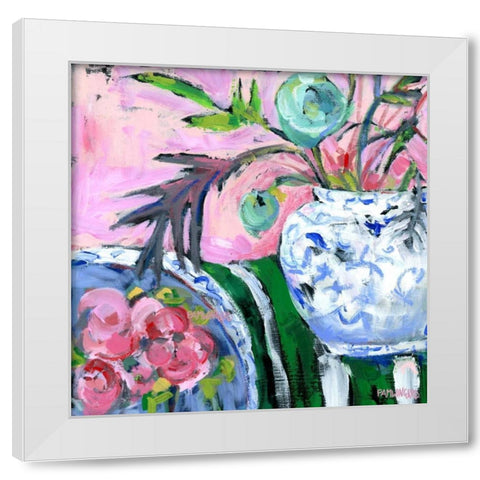 Blue and White with Pink White Modern Wood Framed Art Print by Pamela J. Wingard