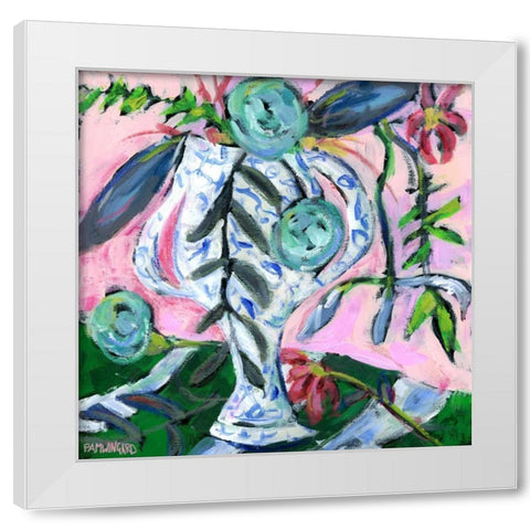 Blue and White with Pink II White Modern Wood Framed Art Print by Pamela J. Wingard