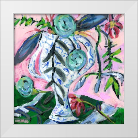 Blue and White with Pink II White Modern Wood Framed Art Print by Pamela J. Wingard