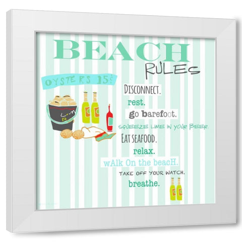 Beach Rules - Oysters White Modern Wood Framed Art Print by Pamela J. Wingard
