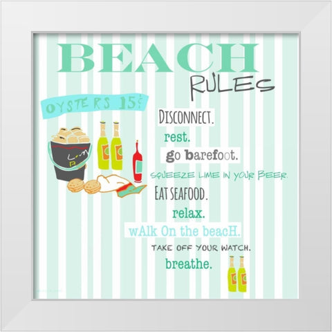 Beach Rules - Oysters White Modern Wood Framed Art Print by Pamela J. Wingard