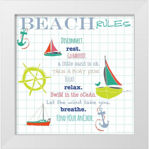 Beach Rules Anchors White Modern Wood Framed Art Print by Pamela J. Wingard