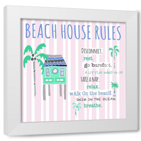 Beach House Rules White Modern Wood Framed Art Print by Pamela J. Wingard