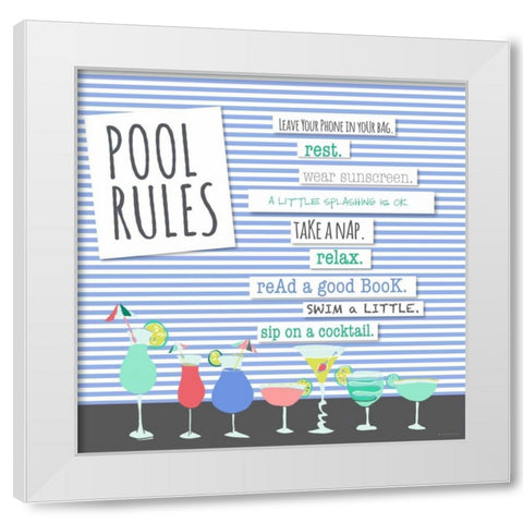 Pool Rules White Modern Wood Framed Art Print by Pamela J. Wingard