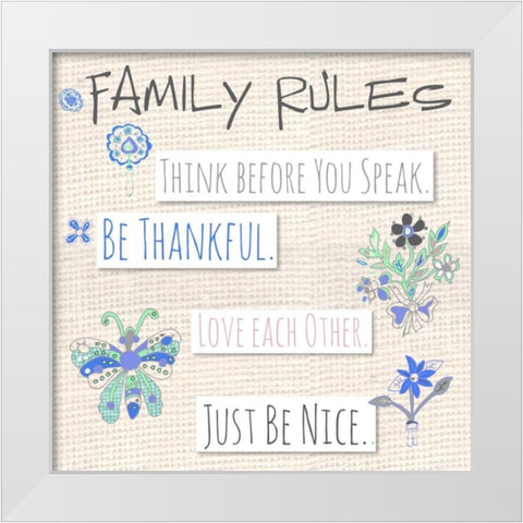 Family Rules Flowers White Modern Wood Framed Art Print by Pamela J. Wingard