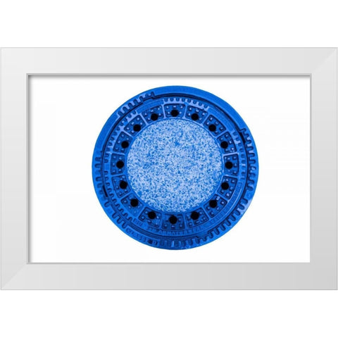 Man Hole Cover in Blue White Modern Wood Framed Art Print by Murdock, Ramona