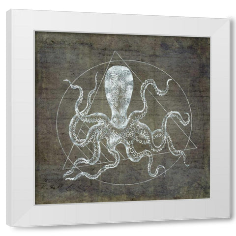 Octopus Geometric Silver White Modern Wood Framed Art Print by Murdock, Ramona