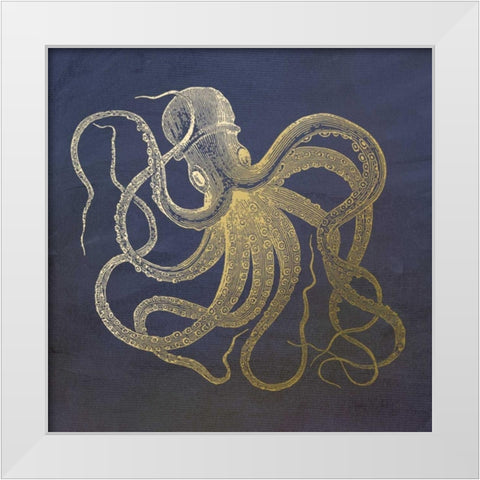 Golden Octopus White Modern Wood Framed Art Print by Murdock, Ramona