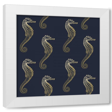Gold Seahorse Pattern White Modern Wood Framed Art Print by Murdock, Ramona