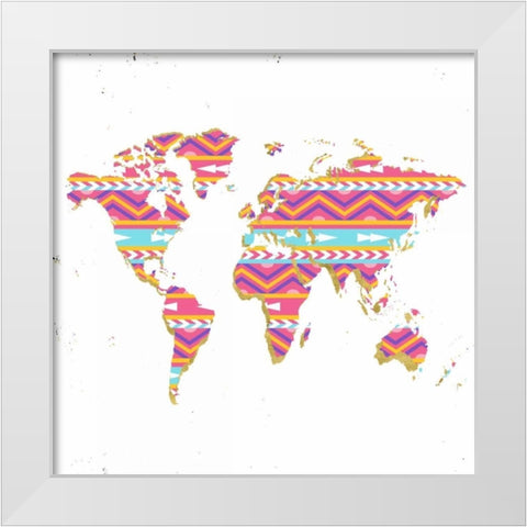 World Map Kilim and Gold White Modern Wood Framed Art Print by Murdock, Ramona