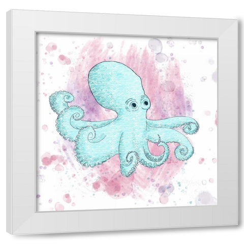 Octopus Aqua White Modern Wood Framed Art Print by Murdock, Ramona