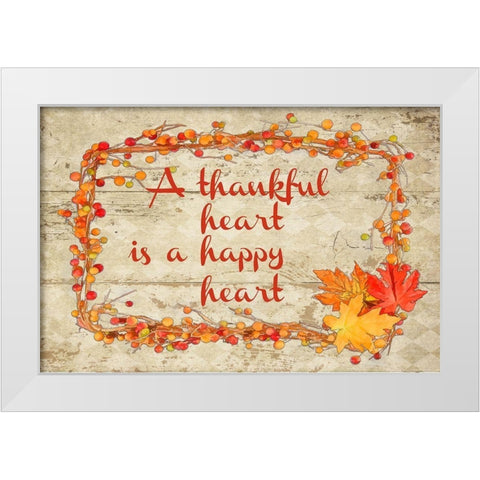 Thankful Happy Heart White Modern Wood Framed Art Print by Murdock, Ramona