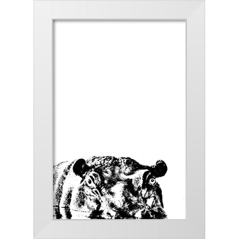 Happy Hippo White Modern Wood Framed Art Print by Murdock, Ramona